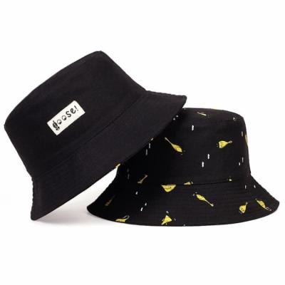 China COMMON custom logo all over print wear hat fashion black bucket hat reversible printed private label for sale