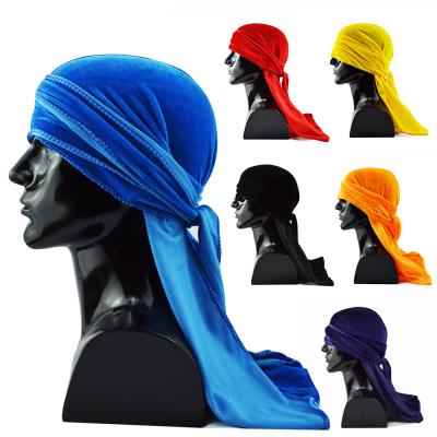 China DecorateÂ   Custom Logo Men Women Velvet Bandana Durag Suede Pirate Hat Wholesale Unisex Wrap Hats Custom Logo for sale