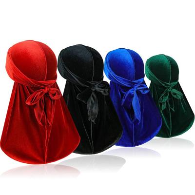 China Other wholesale colorful 360 wave hat for men, custom logo velvet durag with long tail for sale