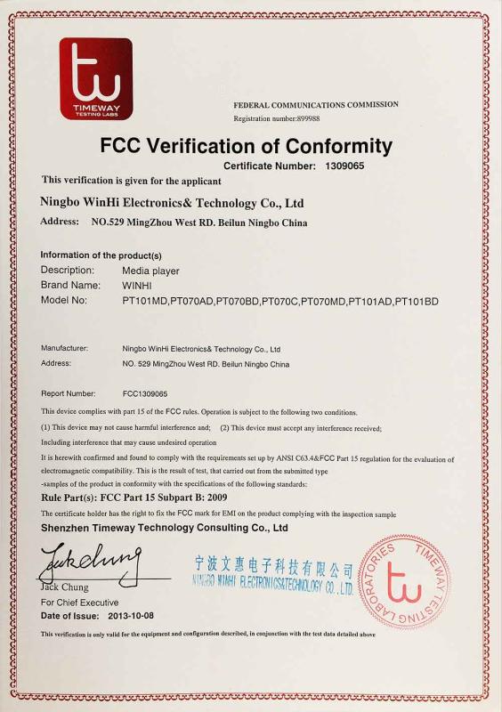 FCC - Ningbo Winhi Electronic Co., Ltd.