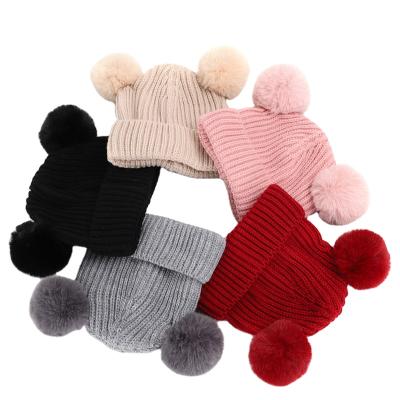 China Breathable Winter Knitted Hat With Colorful Fur Ball Baby Knit Hats Beanies Cap With Factory Wholesale Price for sale