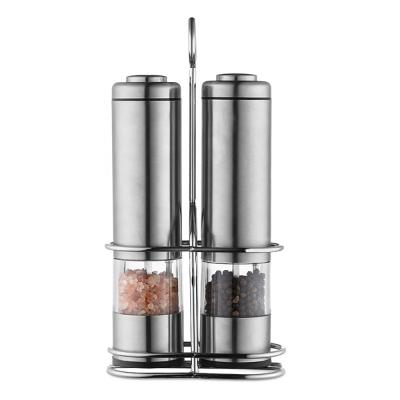 China 2pcs/pack Amazon Stainless Steel Hot Sustainable Battery Operated Pepper Mill with Light Spice Shakers Salt Pepper for sale