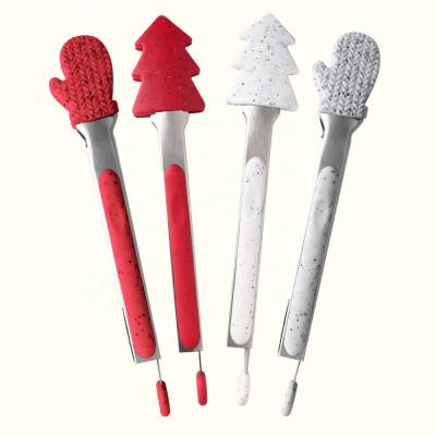 China Viable Christmas Series Baking Cooking Bbq Kitchen Bread Clip BBQ Silicone Food Cooking Tong Stainless Steel Bread Steak Tongs for sale