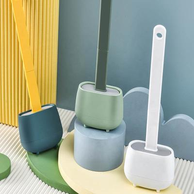 China Sustainable White Silicon Toilet Brushes With Holder Set Long Handled Cleaning Brush Modern Hygienic Bathroom Accessories Golf Shape for sale