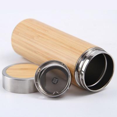 China 360ml Sustainable Insulated Water Bottle With Recycled Bottle Bamboo Fiber Stainless Steel Bamboo Outer Drink Cup for sale