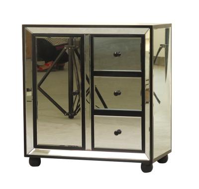 China Home Luxurious Wooden (Others) Adjustable Mirror Cabinet 3 Drawers 1 Furniture Door Mirrored Top Tier Silver Glass Cabinet for sale