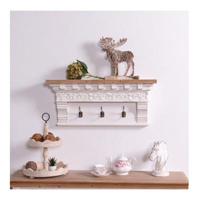 China INNOVA Traditional Rustic Antique White Farmhouse Storage Home Fireplace Mantel Wood Carved Decoration Floating Shelf With Hook for sale