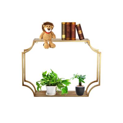 China Chinese Metal Iron Book Storage Wall Decorative Hanging Wall Shelf Gold for sale