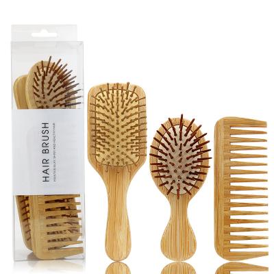 China Custom Logo Hair Brushes OEM/ODM Good Quality Bamboo Hair Comb Set Wooden Cute Medium Sizes Hair Brush Detangling Hair Brush for sale