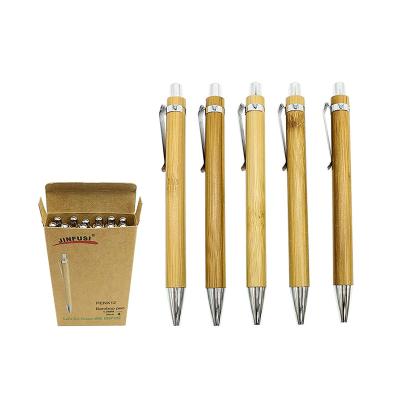 中国 Agriculture 12 Pack Bamboo Retractable Ballpoint Pen 1mm Viable Black Ink Pens With Zero Waste Gift Box 販売のため