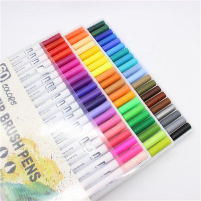 China School Painting Stationery Office Drawing Promotion Sketching Dual Brush Marker Pens for Coloring, 60 Colored Markers, Fine Markers and Brush Tip Pen Set Highlighter Bar en venta