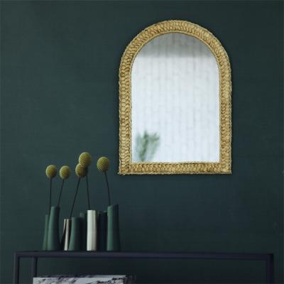 China Art Deco Best sales antique decorative living room furniture handmade corn knitting  home rattan  mirror decor wall for sale