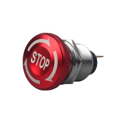 China HUAWU 19mm Home Appliance Metal Mushroom Emergency Stop E-STOP Main Push Button Switch for sale