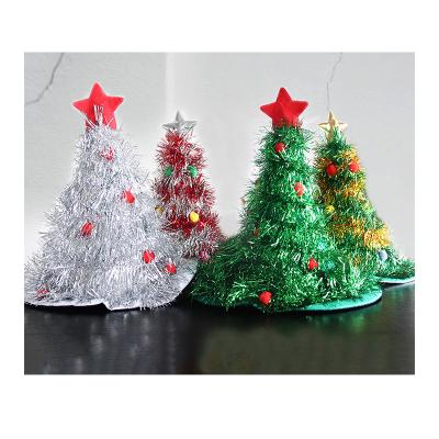 China Sun Protection Christmas Hat With Lights Non-woven Christmas Tree Props Party Flashing Silk Glowing Rain Christmas Hat for sale