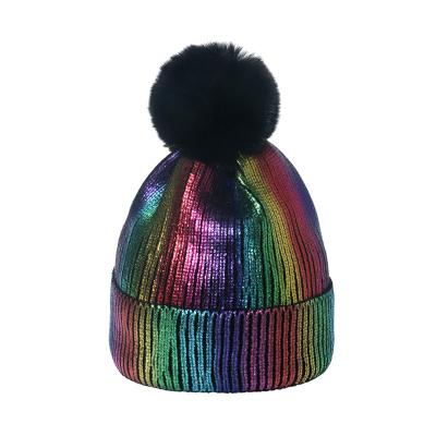 China Sun protection fashion autumn and winter the new bronzing wool hat metal hip-hop street colorful ball knitted hat for men and women for sale