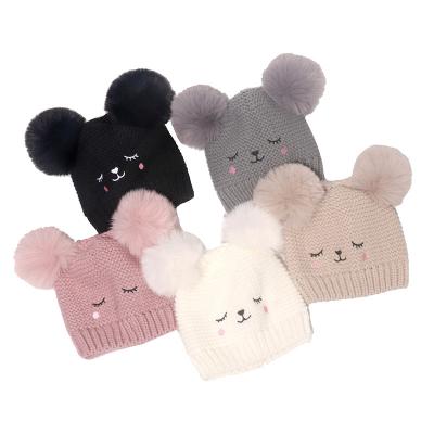 China 2022 European casual and cartoon knitted hat of the new American winter fashion double wool ball cap children's sweater hat for sale