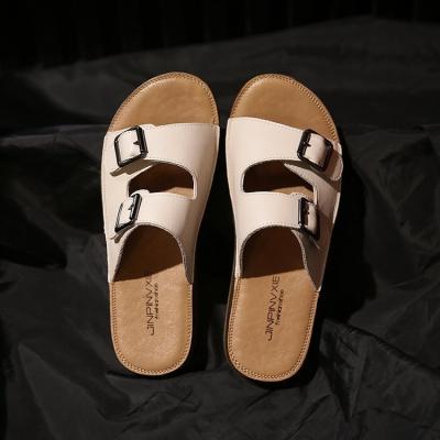 China Fashion Trend Ladies H Style Shoes Belt Flat Slipper Fashion PU Leather Women Beach Oran Sandals Strap Outdoor Casual Slipper One for sale