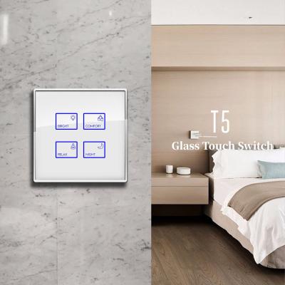 China Touch Screen Blue Light Wall Switch RS485 Glass Cover Controlling Light for sale