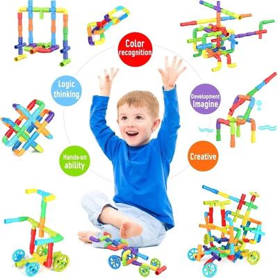 China Children (4-12 years old) 100 PCS Pipe Building Block Race Run Bricks 3D Kids Diy Assemble and Insert Toys with Blocks Educational Toy for Children for sale