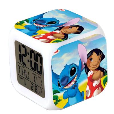 China Blue Plastic Color Changing Digital Square Calendars New Arrival Dot Cartoon Sublimation Alarm Clock for sale