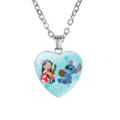 China Cute Colorful Glass Cartoon Heart Necklace Lilo Stitch Jerelry Pendant for sale