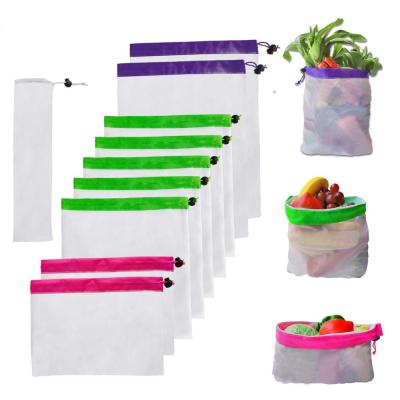 China Folding Recycle Breathable Polyester Mesh Grocery Bag Eco-Friendly Veg Bags For Grocery Storage for sale