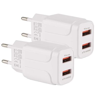 China 18W Phone QC 3.0 5V 3A Dual Port USB Cell Phone Wall Charger Fast Adapter for sale