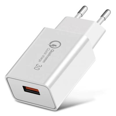 China MP3/MP4 Player US EU Plug QC 3.0 Wall Charger 5V/9V/12V 18W Fast Charging 1 Port For Mobile Phone for sale