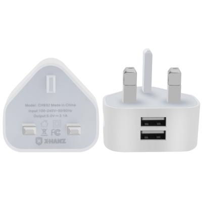 China Mobile Phone 3 Pin 2A UK Plug 2 Left USB Wall Charger Adapter For Tables Smartphones for sale