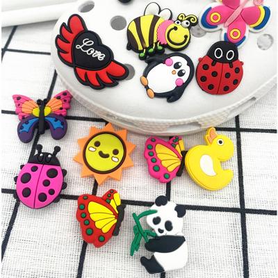 China 2021 Hot Selling Shoe Decoration PVC 3d Flower Ready Custom Shoe Cute Fashion Charms Anime Actions Panda Model Ins Style Cute Shoe For Kids for sale