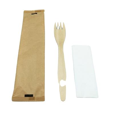 China Eco-Friendly Disposable Eco-friendly 185mm Wooden Fork and Cutlery Set Napkin for sale