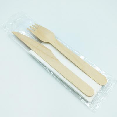 China Eco - Friendly Disposable Wooden Cutlery Set Eco Friendly Forks Knives Individually Wrapped Fork Knife for sale