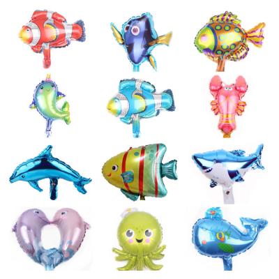 China Mini Ocean Party Dolphin Fish Seahorse Trumpet Movie Birthday Party Decoration Layout Foil Balloon Mylar Globos Baloons for sale