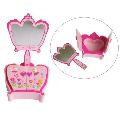 China Cosmetic Wooden Mirror Jewelry Box Princess Crown Decoration Children Princess Jewelry Box Mirror for sale