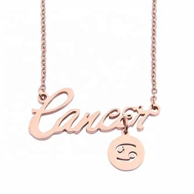 China Wholesale Stainless Steel TRENDY Rose Gold Plated Fashion Jewelry Silver 12 Zodiac Signs Customized Name Charm Necklace for sale