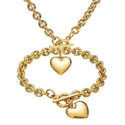 China Fashion Love Heart Necklace and Bracelet Jewelry Sets For Women Gift Stainless Steel Chunky Chain Set Accessories for sale