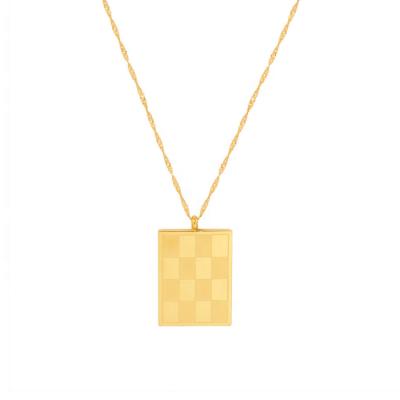 China Retro Fashion Checkerboard Tag Pendant Stainless Steel 18k Gold Plated Clavicle Chain Necklace for sale