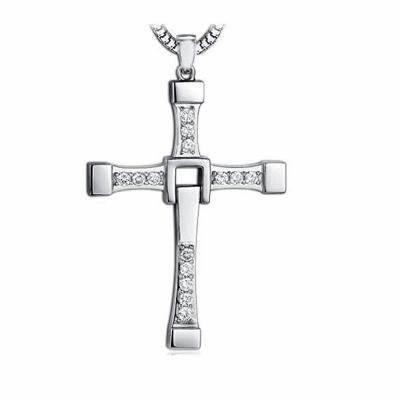 China Environmental 316 l Silver Factory Price Diamond Stainless Steel Jewelry Men's Classic 7 Cross Pendant Necklace for sale