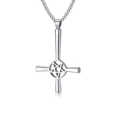 China Wholesale Religious Men Jewelry Custom Plated Stainless Steel Satanic Engraved Cross Pendant Necklace for sale