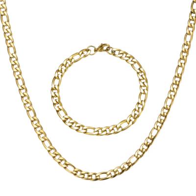 China Simple Environmentally Friendly Wholesale Hip Hop Neck Chains Men Women Gold Plated Stainless Steel Figaro Chain Bracelet Necklace for sale