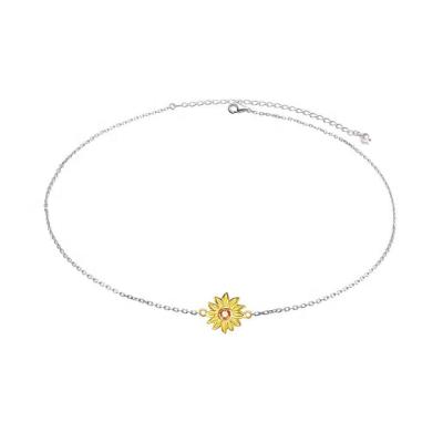 China Fashion Are You My Sunflower Sunflower Silver Gold Plated Stainless Steel Flower Crystal Choker Necklace Pendant for sale