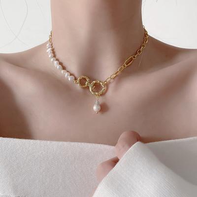 China Fashion Trendy Women Beads Exaggerated Chain Gold Plated Clavicle Choker Neck Chain Pendant Necklace for sale