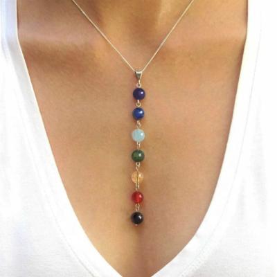 China Natural BOHEMIA 7 Chakra Gemstone Beads Pendant Necklace Women Yoga Reiki Healing Balancing Chakra Necklace for sale