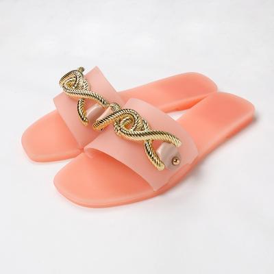 China 2021 New Anti-Smell 3D Design Chain Ladies Jelly Flat Slippers Beach Jelly Sandals Women for sale