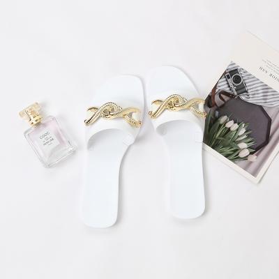 China Hot Sale Luxury Gold Chain Accessories Anti-odor Freeze Flat Sandals Jelly Slippers Women for sale