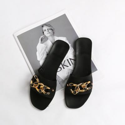 China NEW Fashion Hot Sale Diamond Chain Flat Bottom Women's PVC Women's PVC CUSHIONING Freeze Sandals for sale