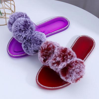 China 2021 Hot-selling Plush Solid Color Design Crystal Slippers High-End Flat Fashion Ladies Slippers CUSHIONING for sale