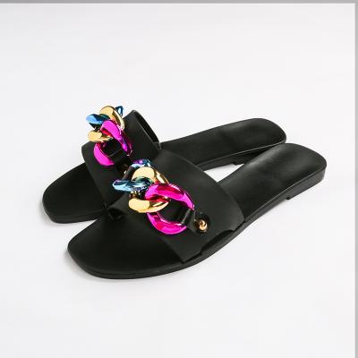 China CUSHIONING New Fashion 2021 High Quality Trend Colorful Chain Flat PVC Freeze Slippers Flip Flops For Women Freeze Sandals for sale