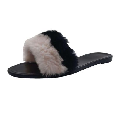 China CUSHIONING New Fashion PVC Jelly Fur Wool Slippers Flat Outdoor Sandals For Women for sale