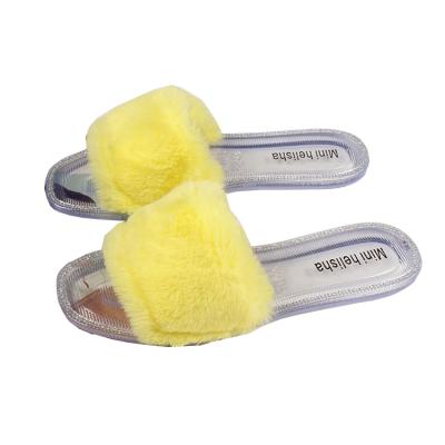 China CUSHIONING New Women's Solid Color Transparent Bottom Fashion Leisure Fur Flat Home Flip Flops Freeze Fur Slippers for sale